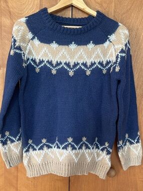 100% Mohair Sweater Blue and Tan Scandinavian Design Size L
